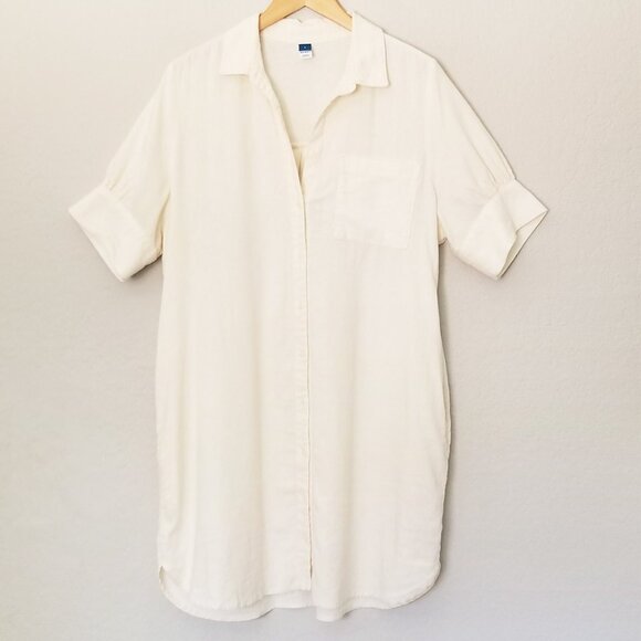 OLD NAVY Linen-Blend Shirt Dress Size L Creme De La Crème Beach Summer Everyday - Picture 6 of 16